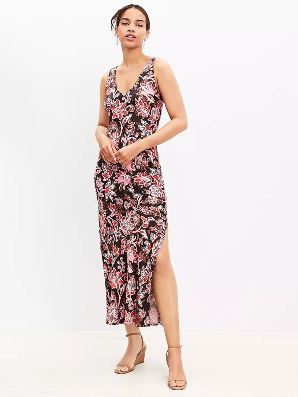 NWT Ann Taylor LOFT Size 10 Matte Satin Bias Cut Dark Floral Slip Maxi Dress NEW